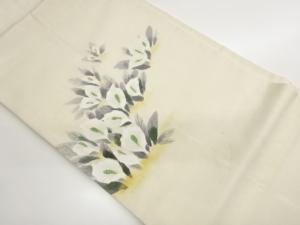 作家物　手織り紬金彩手描き抽象カラー模様名古屋帯